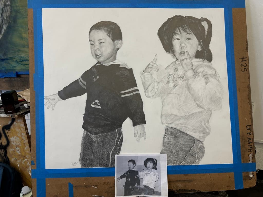 Me & my cousin. Graphite pencils. 42x36 inches