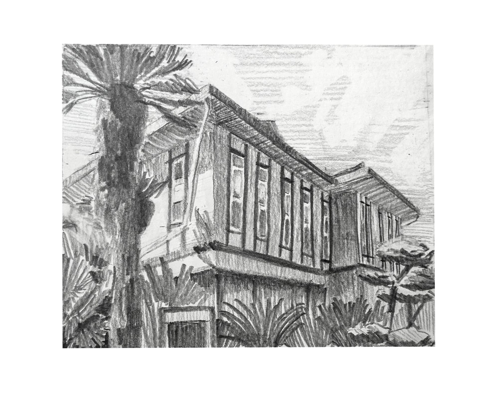 Venice Hongwanji Buddhist Temple. Pencil. 8x8 inches