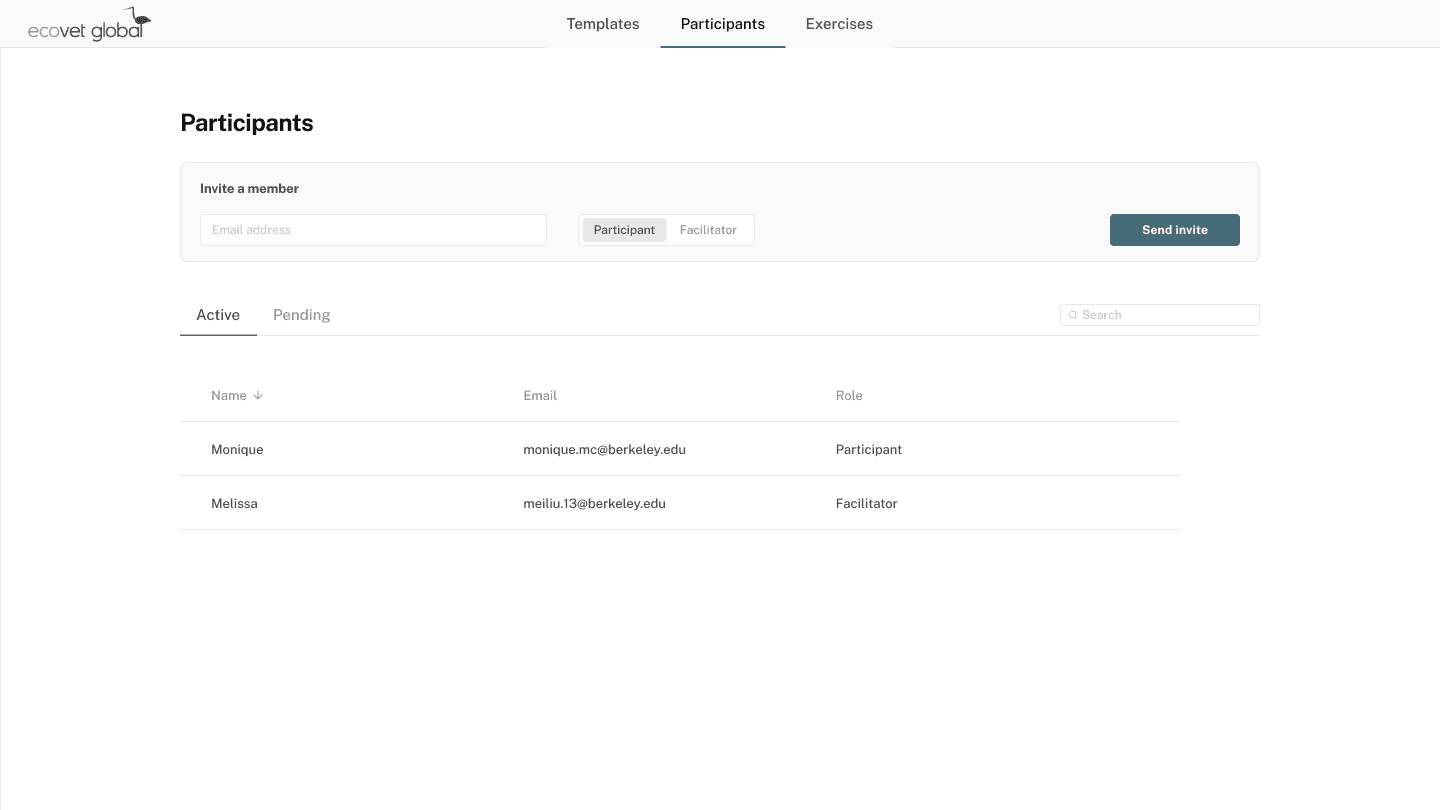 Invite participants screen