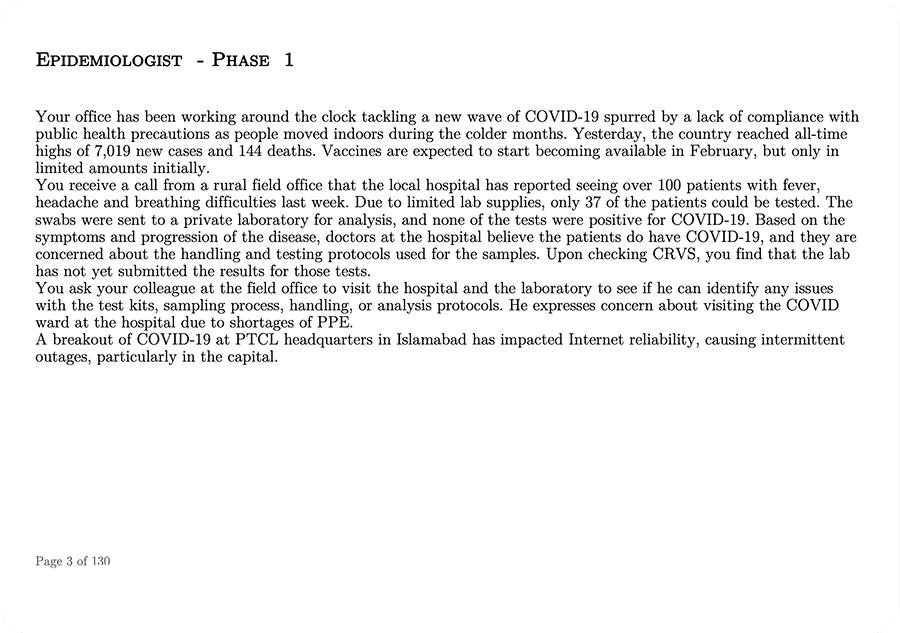 Printed exercise PDF showing a page of scenario context
