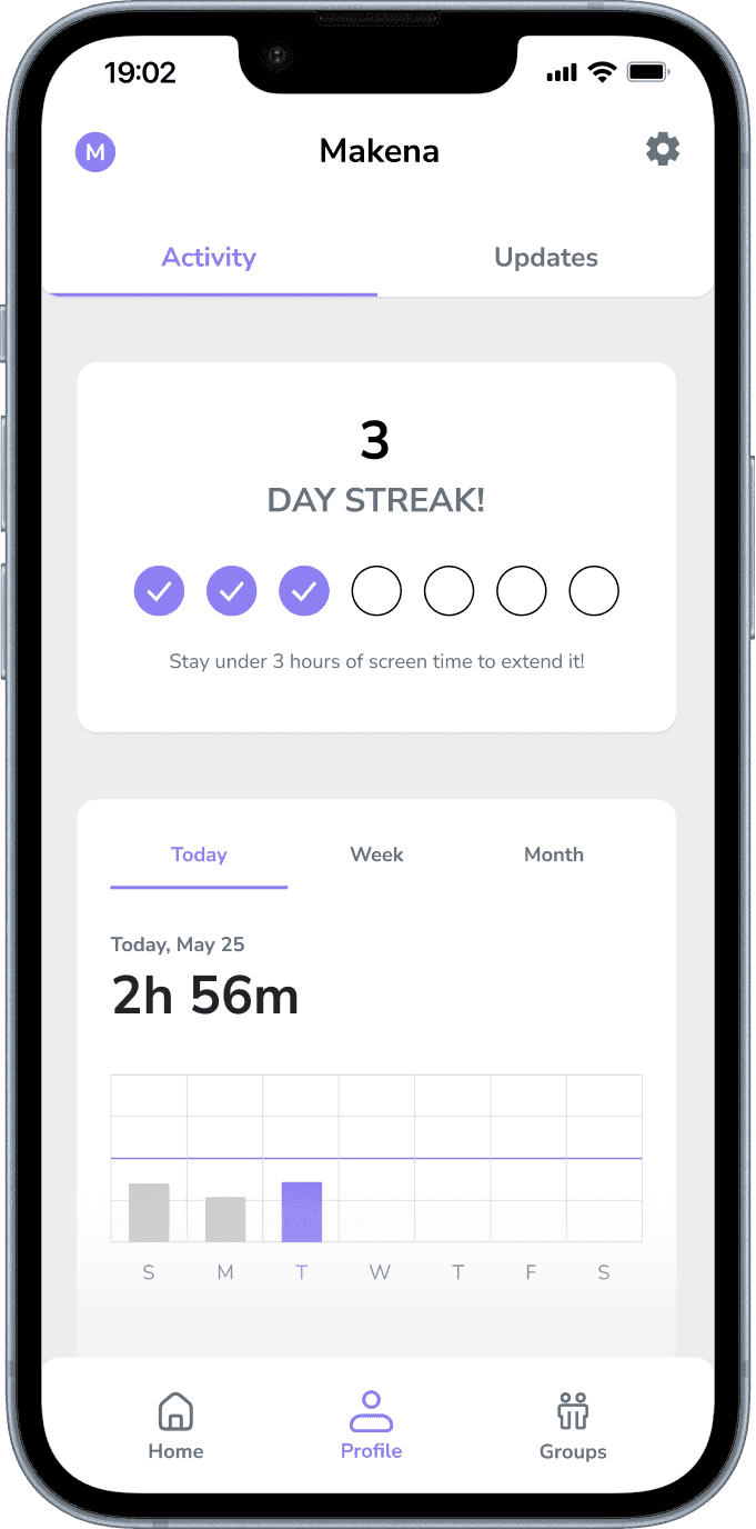DownTime user activity screen