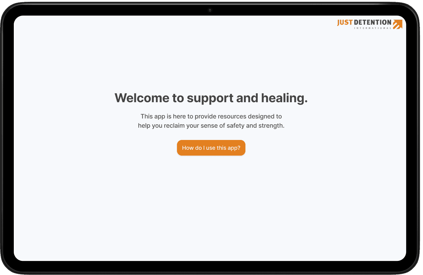JDI home screen: Welcome to support and healing.