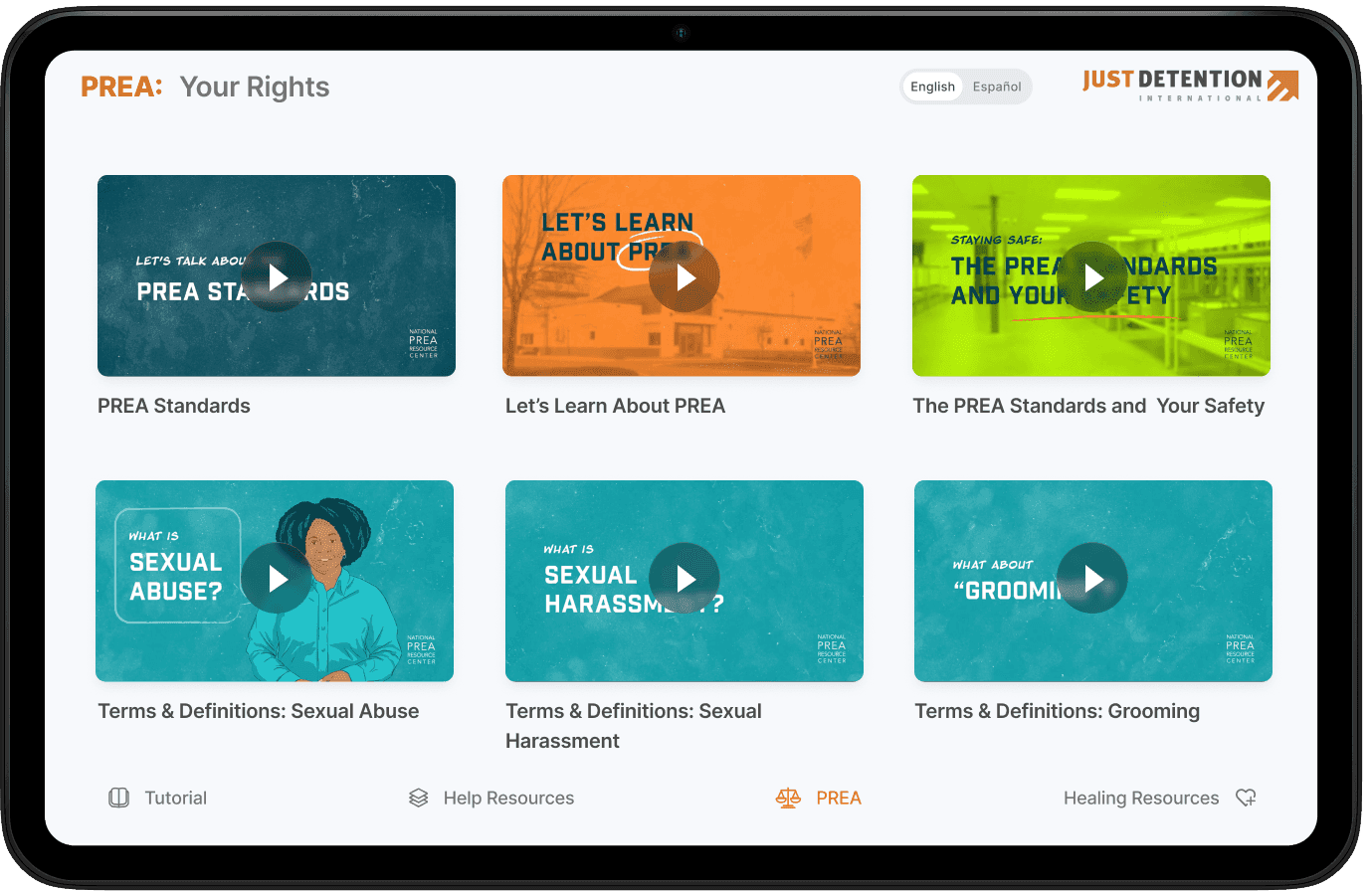 PREA video catalog with subsection thumbnails